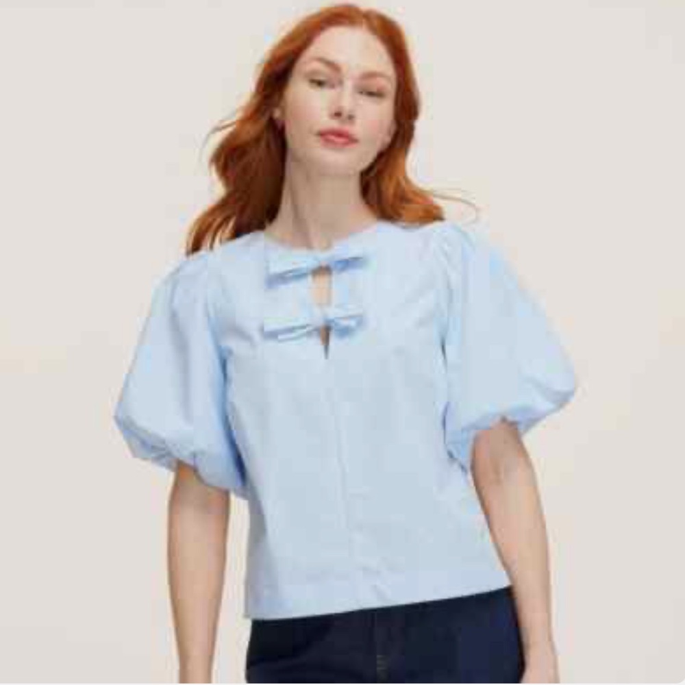 kate spade new york x Target Women's Puff Short Sleeve Blouse Blue/White Stripe